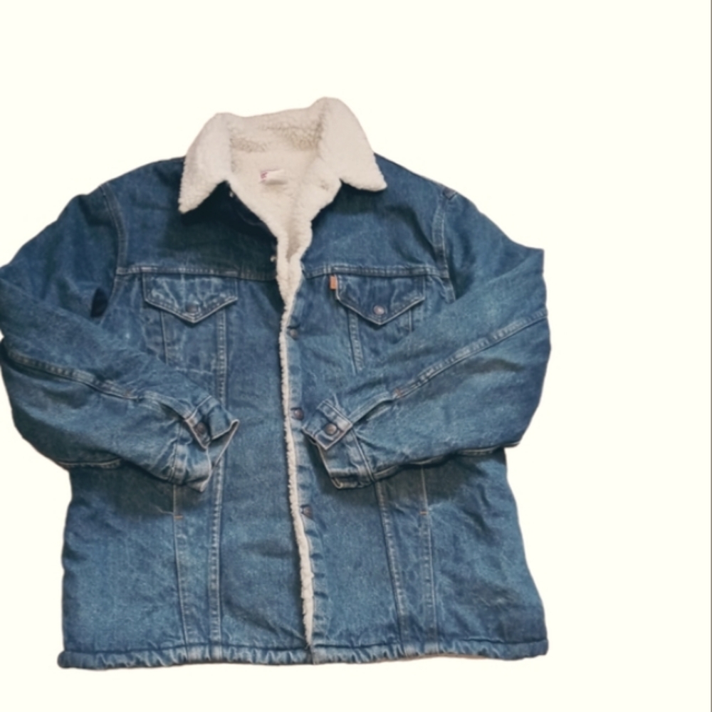 Vintage Levi's Blue Denim Orange Tab Sherpa Lined TruckerJacket Size 44